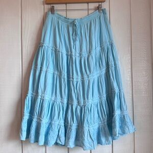Vintage Inca Cottons Blue Flowy Midi Skirt